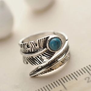 LAST! NEW 925 Sterling Silver Turquoise Open Adjustable Feather Band Ring